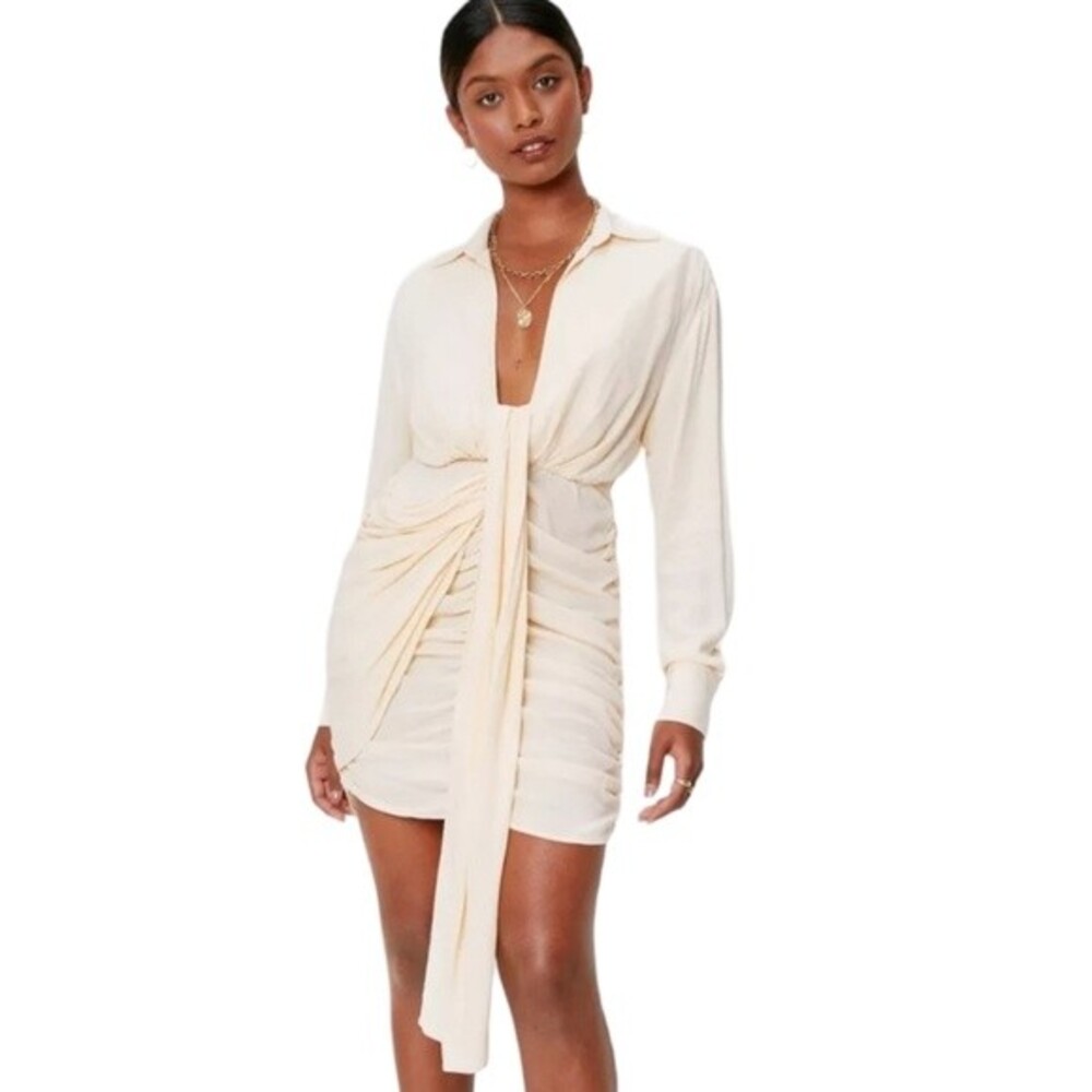 Nasty Gal Mini Shirt Dress Womens 6 Butterr Yellow Drape Front Rave Club Deep V